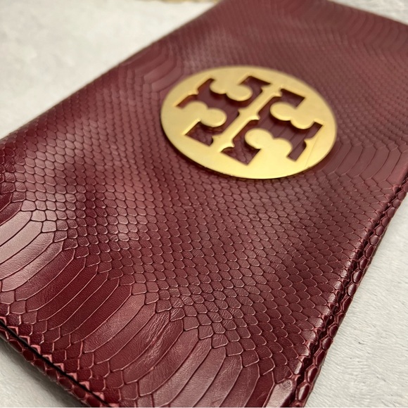 ✨✨✨✨SOLD✨✨✨✨ Tory Burch Authentic RARE Python Leather Maroon Shoulder Bag - Picture 9 of 10